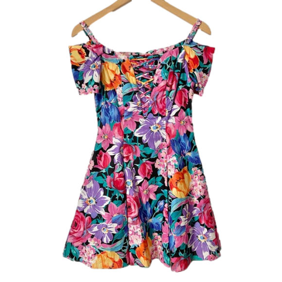 Vintage 90s Floral Mini Dress - Picture 1 of 4